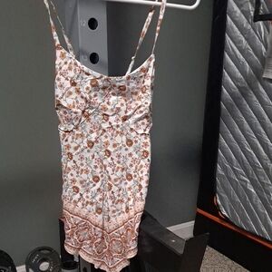 No Boundaries White Floral Spaghetti Strap Dress with Rust Accents